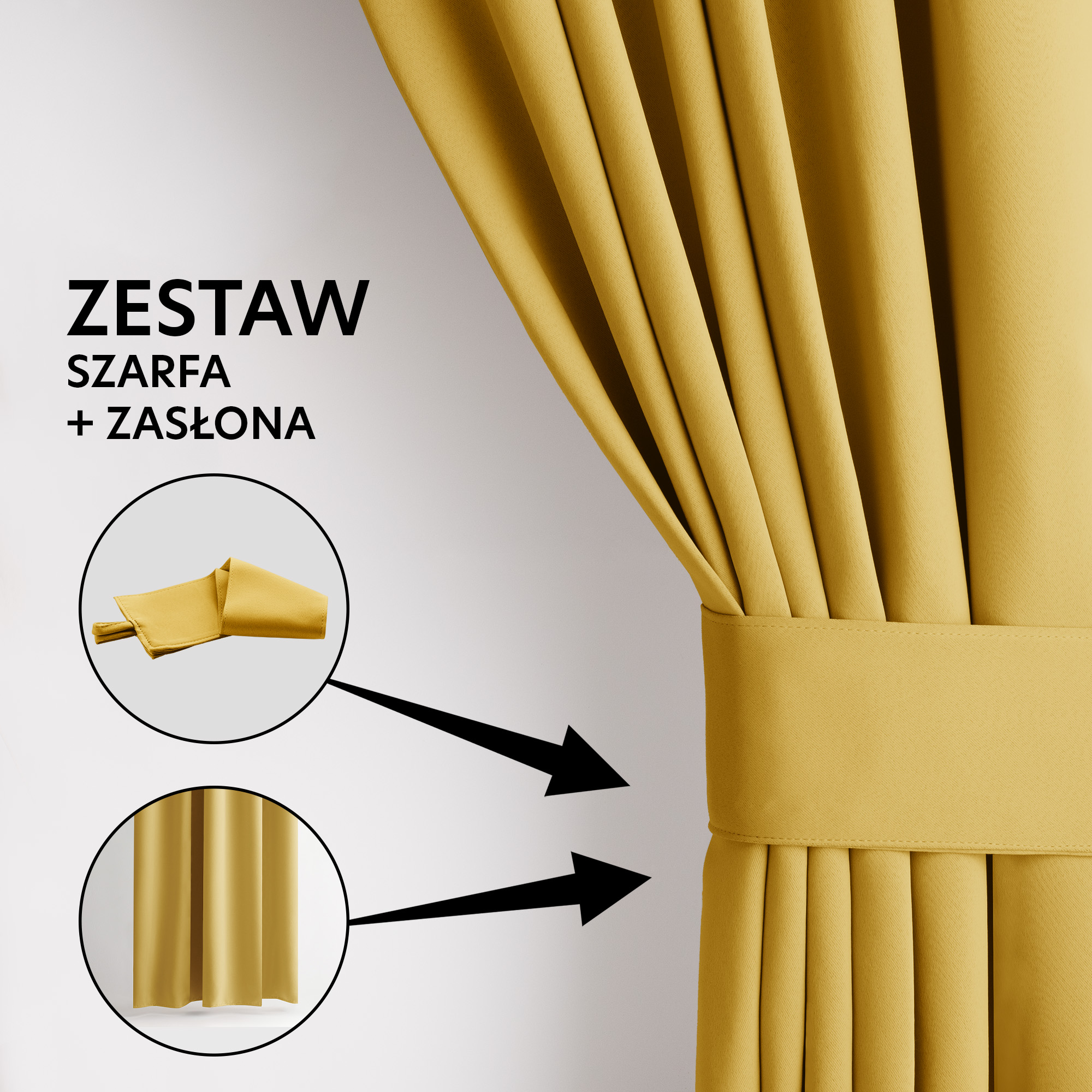 Zasłona blackout 90% na taśmie z szarfą 200x175 cm musztardowa Restilo – Idealne rozwiązanie do Twojego wnętrza