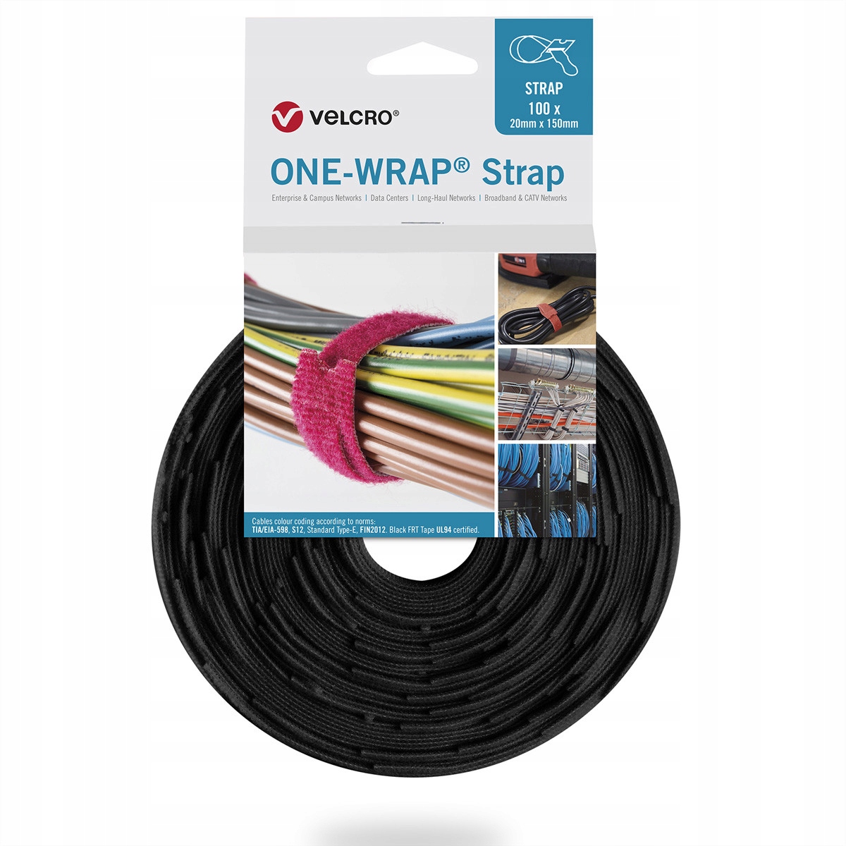 Taśma VELCRO One Wrap 20 mm x 330 mm, 100 sztuk, czarna – Idealne rozwiązanie do organizacji kabli