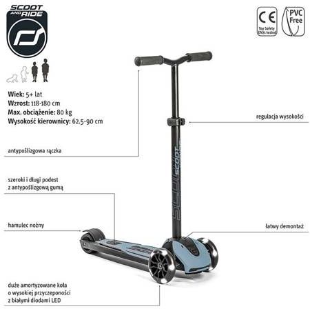 SCOOTANDRID Highwaykick 5 LED hulajnoga 5+ lat Steel