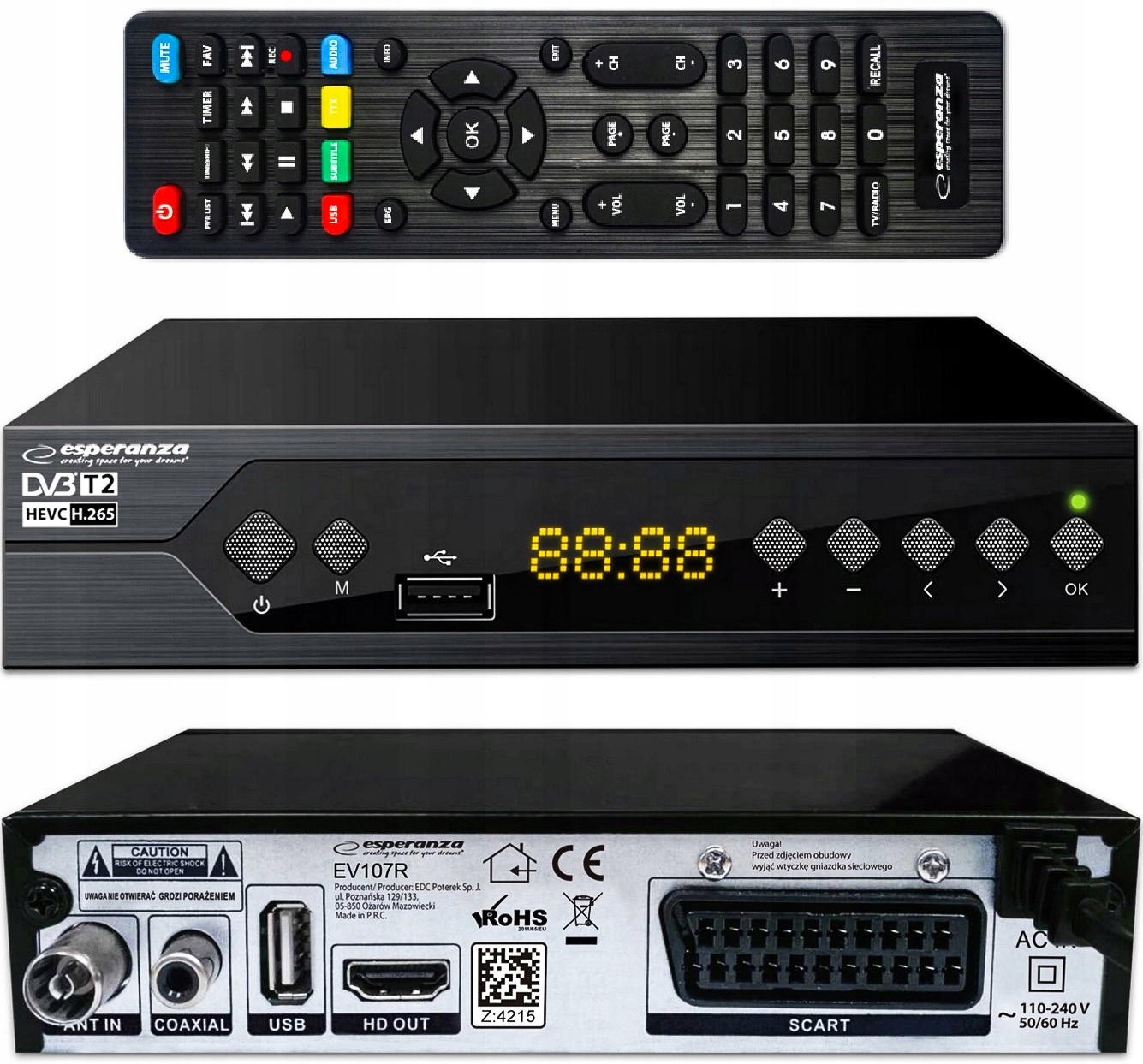 Tuner cyfrowy DVB-T2 H.265/HEVC Esperanza EV107P – Nowoczesne rozwiązanie dla telewizji