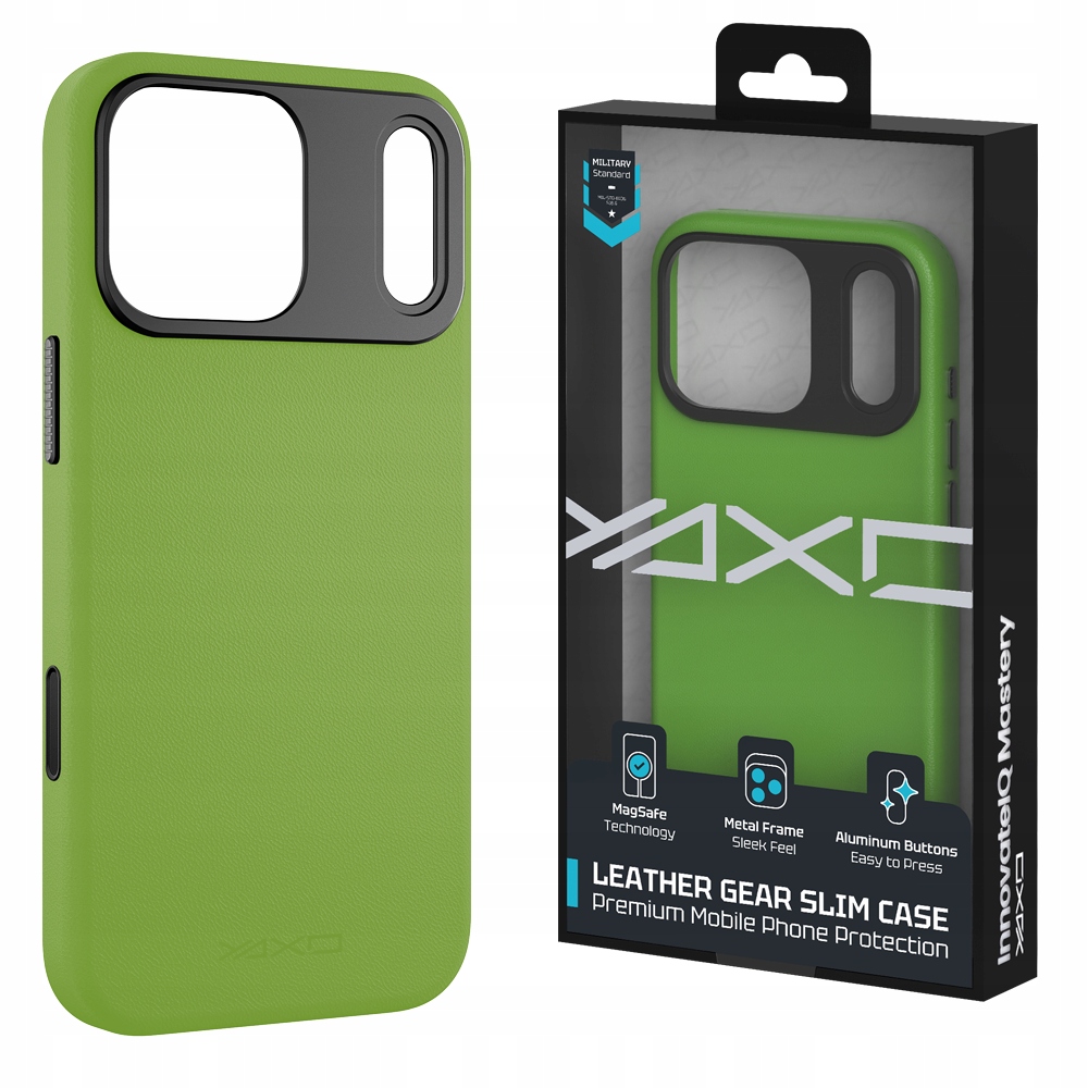 Etui na telefon YAXO Leather Gear Slim Case MagSafe do iPhone 17 Pro Tropic Green – Elegancja i ochrona w jednym
