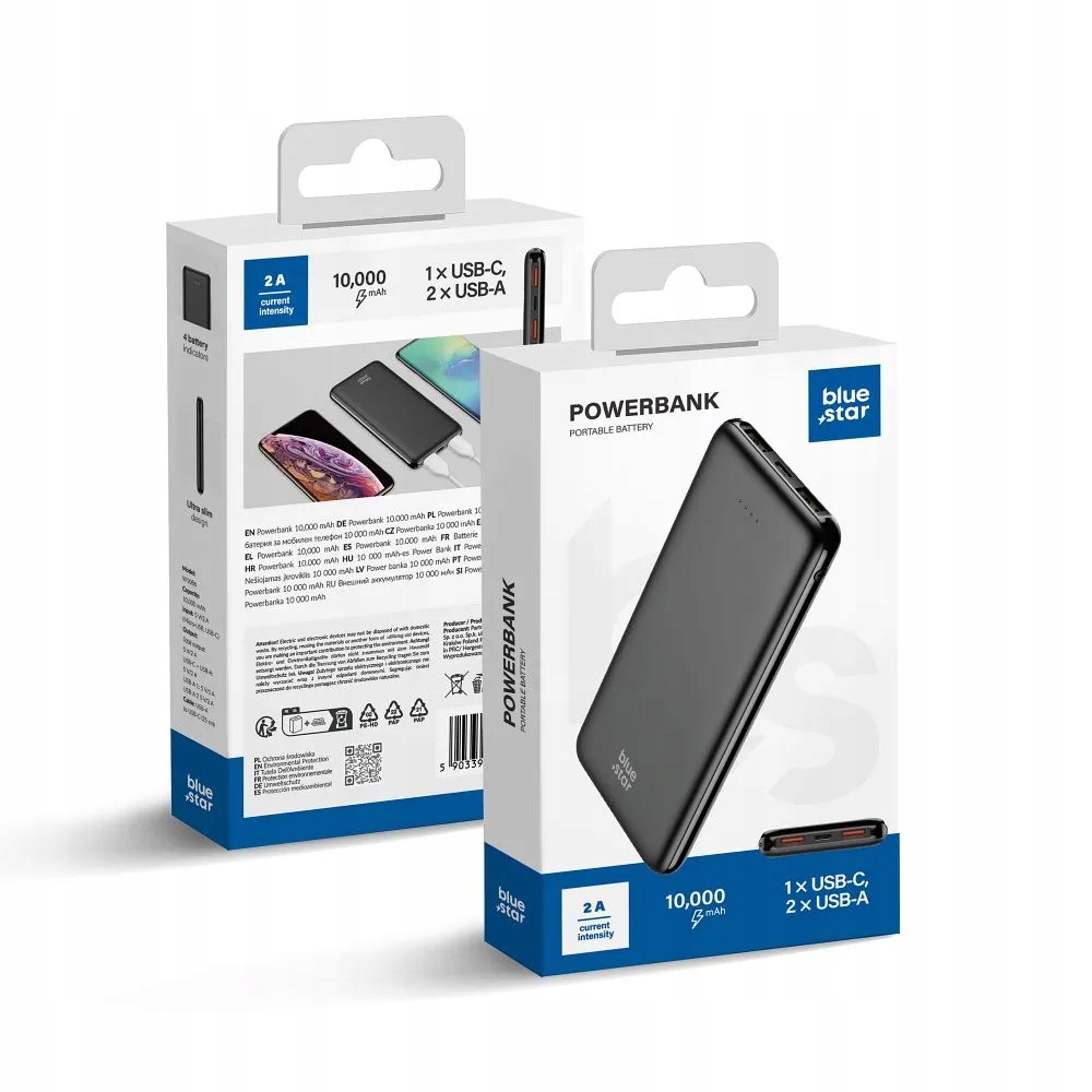BLUE STAR powerbank 10000 mAh 2A W1086 czarny – Niezawodne źródło energii