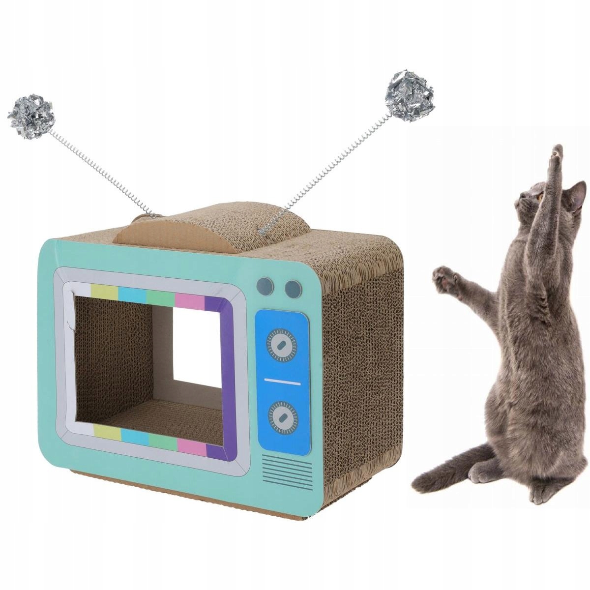 Interaktywna zabawa z drapakiem w kształcie telewizora