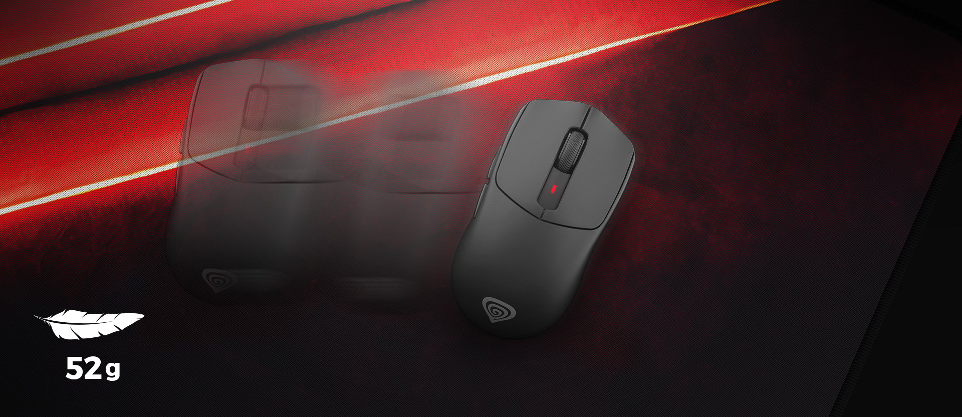 Bezprzewodowa mysz gamingowa Genesis Zircon 500 G2 w kolorze czarnym, charakteryzująca się lekką konstrukcją o wadze 52 g i konfigurowalną czułością 10 000 DPI