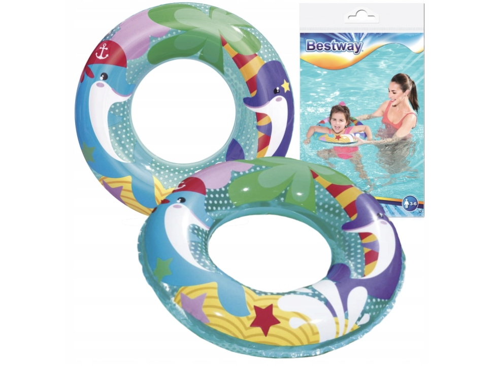KIK BESTWAY 36113 Koło do pływania dmuchane plażowe 51cm delfiny – Idealne na letnie zabawy