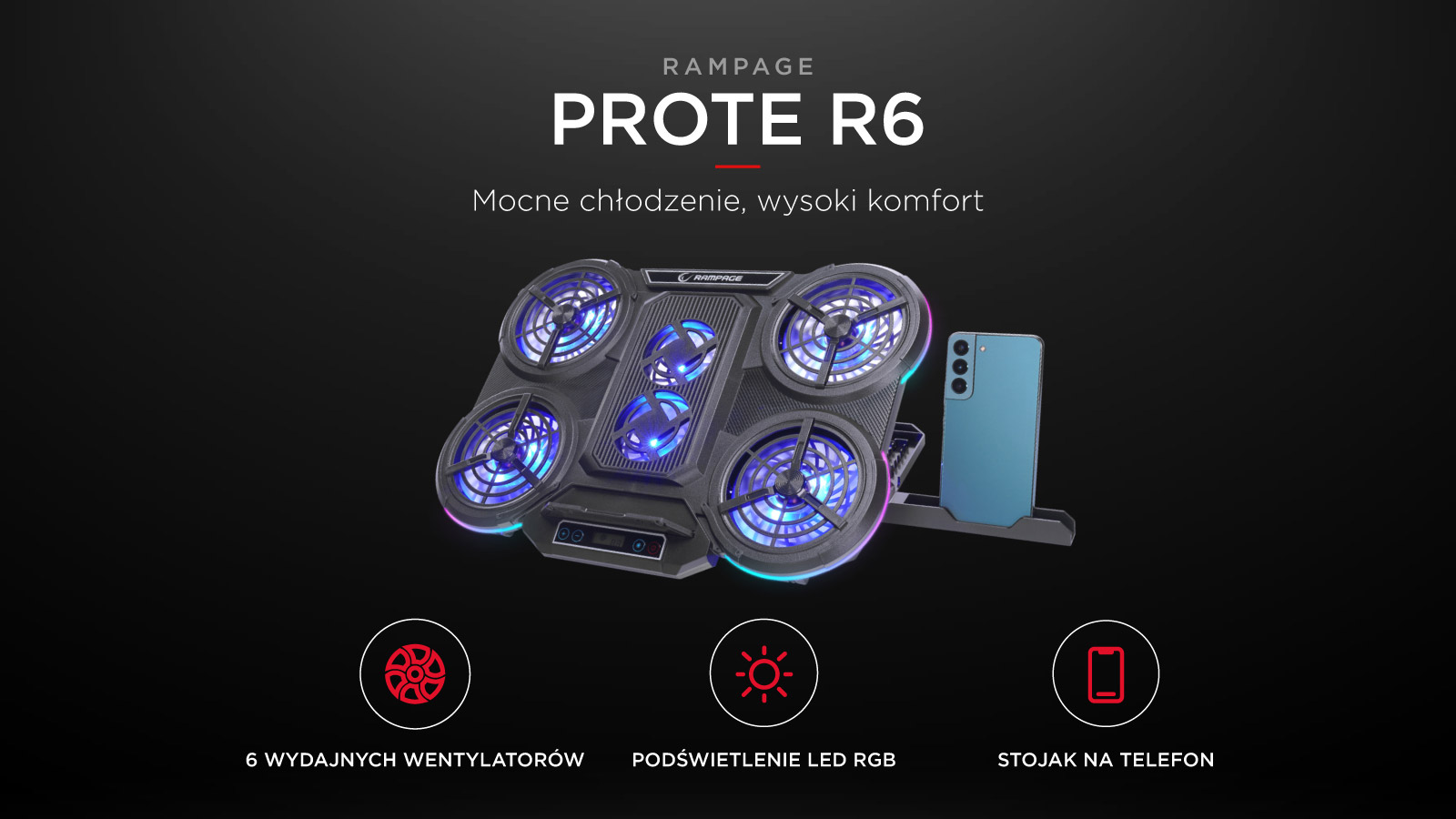 Rampage PROTE R6 – Podstawka chłodząca pod laptop 10-17