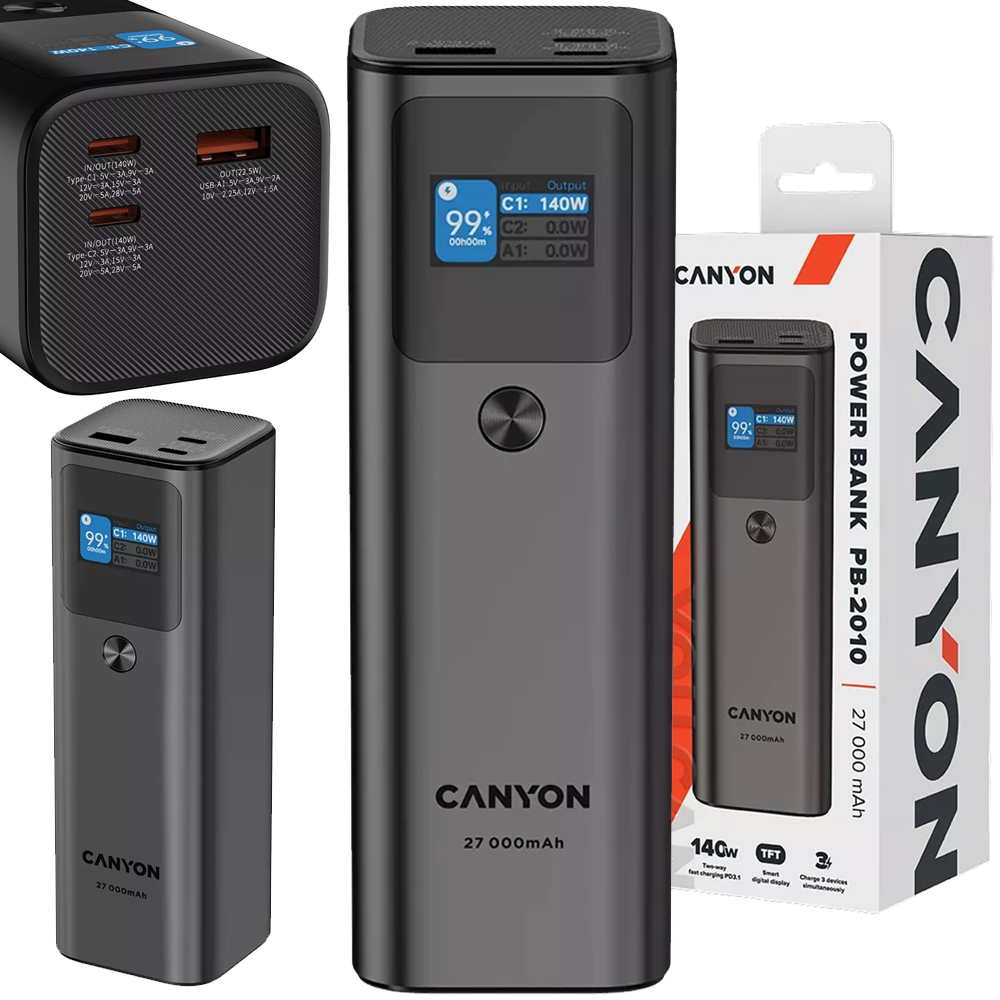 Powerbank Canyon CANYON Powerbank PB-2010 TFT 27000 mAh – Niezawodne źródło energii