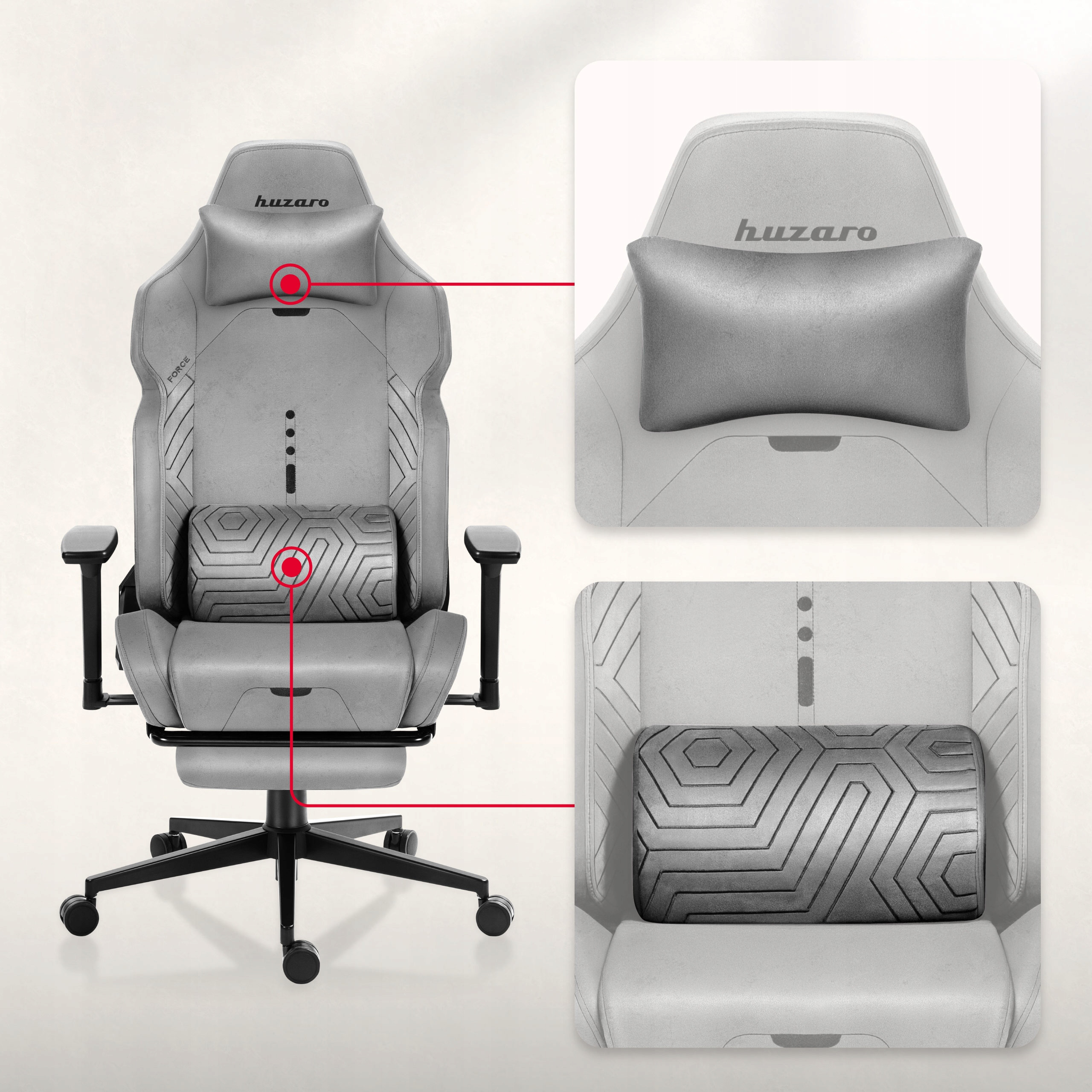 Zintegrowany zagłówek z ergonomiczną poduszką lędźwiową