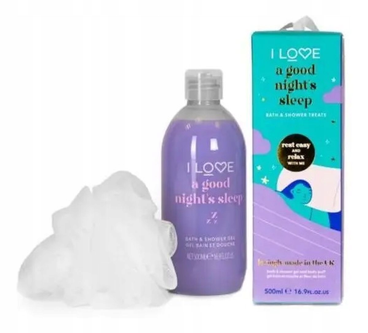 A Good Night's Sleep – Zestaw żel do kąpieli i pod prysznic 500ml + myjka do ciała