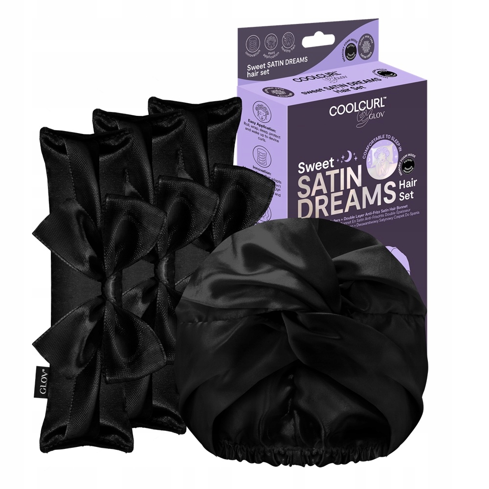 Glov Sweet Satin Dreams – Zestaw wałków do kręcenia włosów na zimno i satynowy czepek do spania