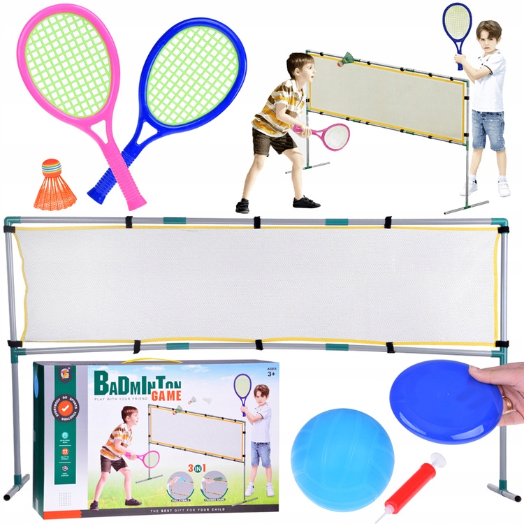 Zestaw sportowy 3w1 Siatka do siatkówki, Piłka Badminton, dysk SP0772 – Aktywna zabawa na świeżym powietrzu