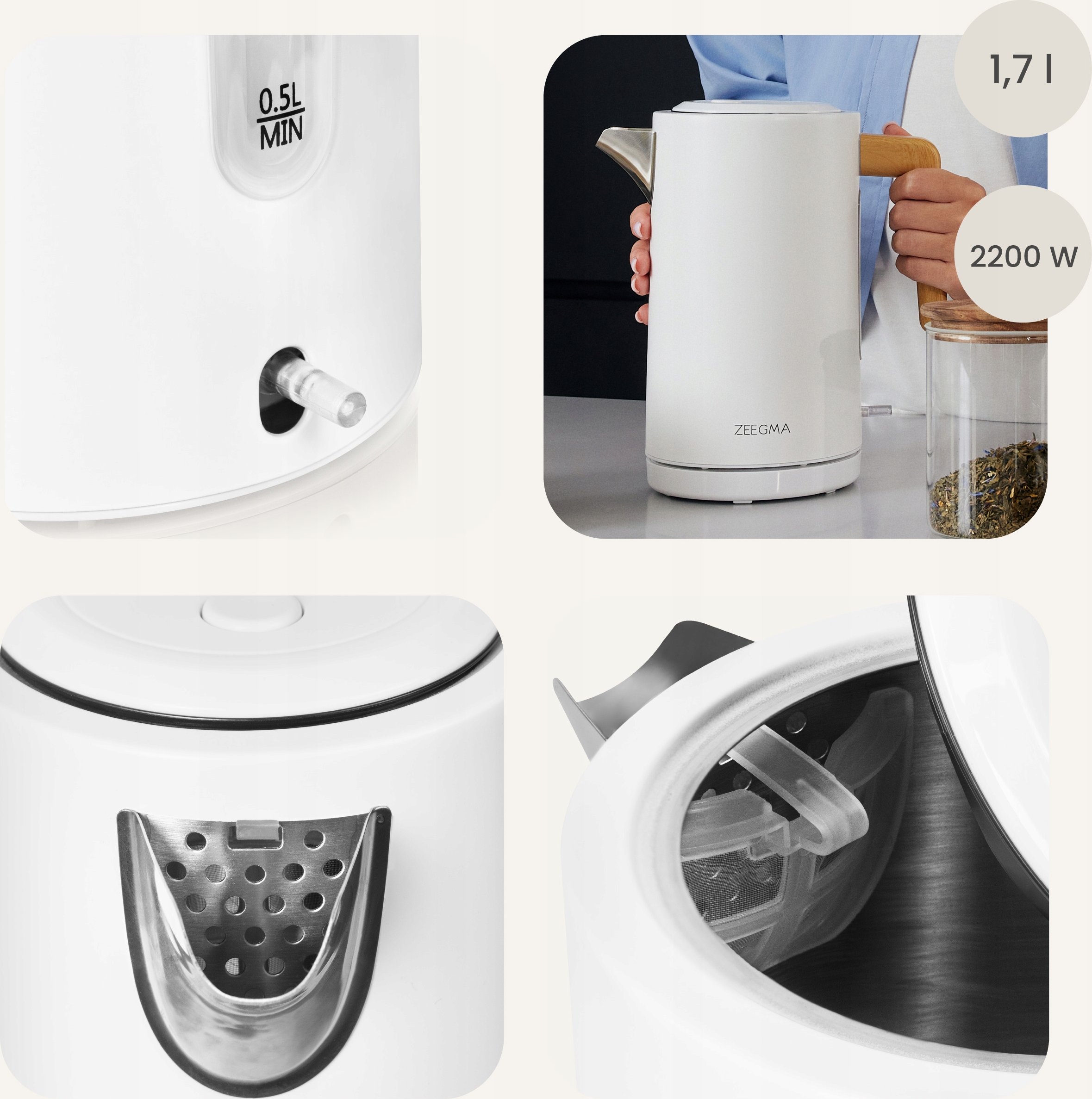Błyskawiczne zagrzewanie wody dzięki mocy 2200 W