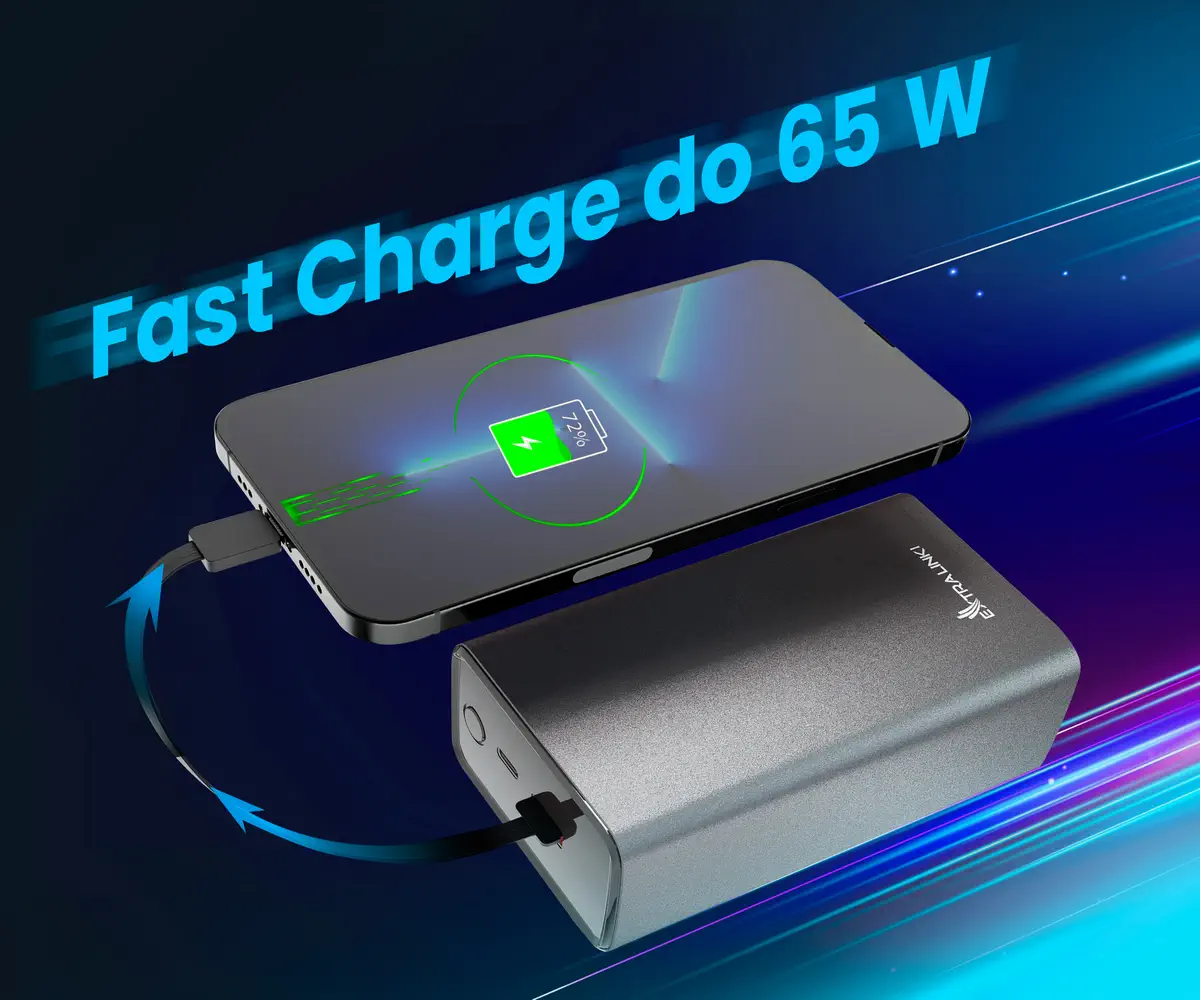 EXTRALINK EPB-127 30000MAH FAST CHARGING 65W PD POWER BANK SILVER
