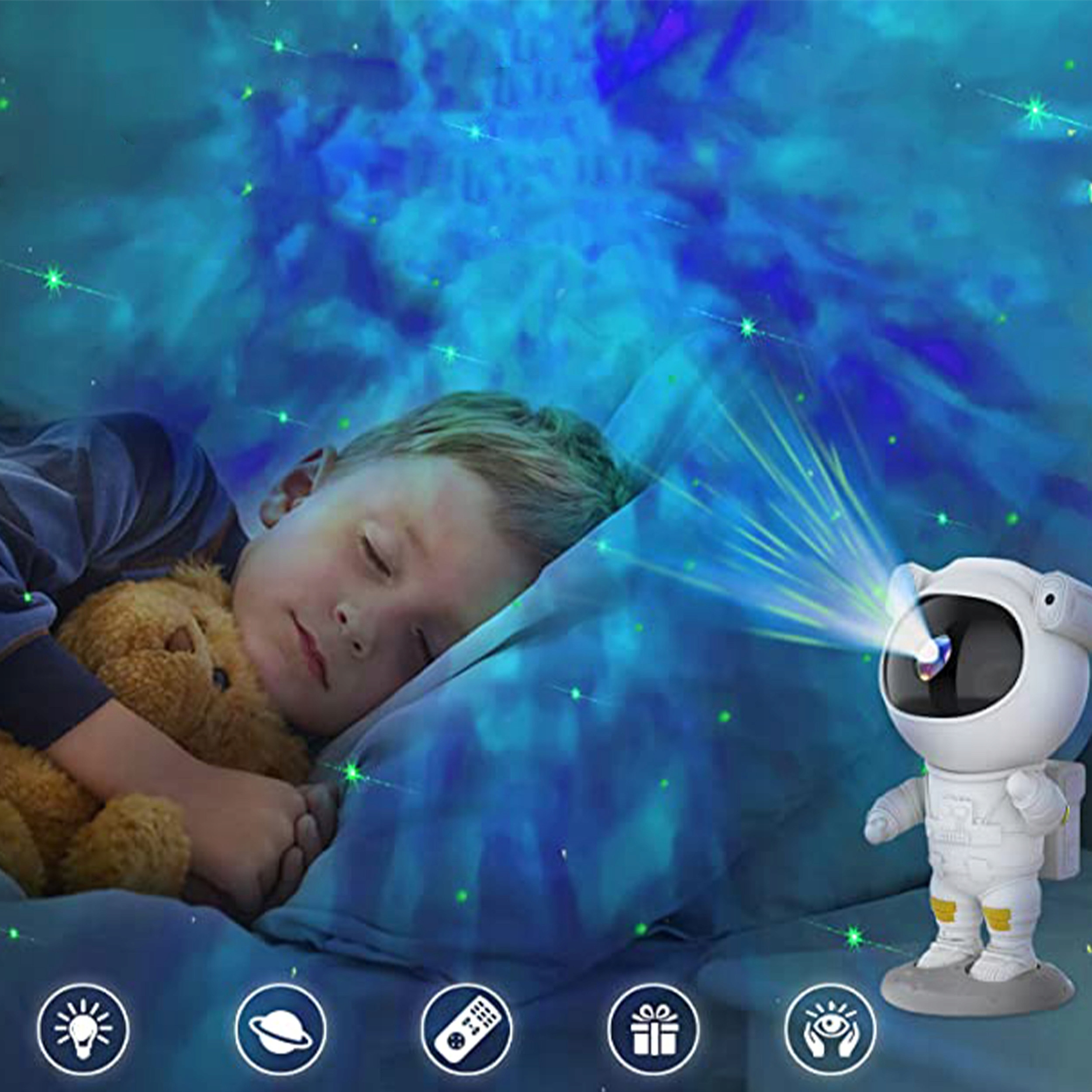 Projektor gwiazd obrotowy astronauta lampka nocna Wbudowane głośniki nie