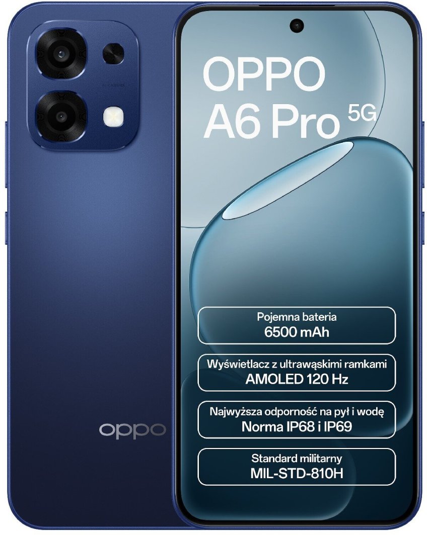Smartfon Oppo A6 Pro 5G 167 cm (6.57) Dual SIM Android 15 USB Type-C 8 GB 256 GB 6500 mAh Niebieski