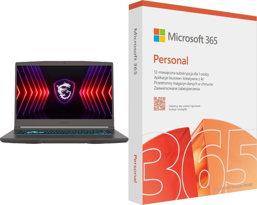 Laptop MSI Laptop MSI Thin 15 B13UC-3423XPL i5-13420H / 16 GB / 512 GB / RTX 3050 / 144 Hz + Microsoft 365 Personal PL (EP2-32454)