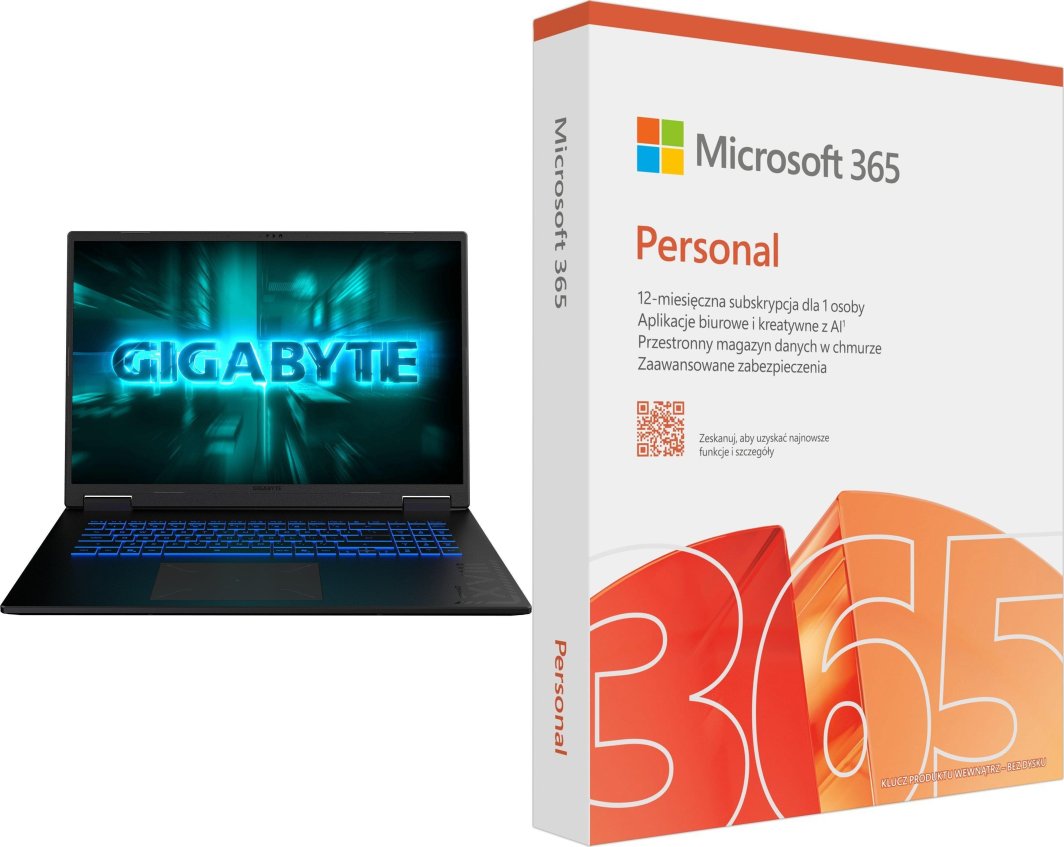 Laptop Gigabyte Laptop Gigabyte Gaming A18 3WH Ryzen 7 260 / 16 GB / 1 TB / W11 / RTX 5070 / 165 Hz (3WHK3EEC94SH) + Microsoft 365 Personal PL (EP2-32454)