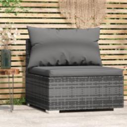 vidaXL vidaXL Środkowy moduł sofy ogrodowej z poduszkami, rattan PE, szary