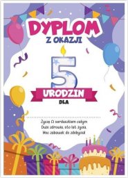 LearnHow Dyplom A5 urodzinowy - piąte urodziny 5szt
