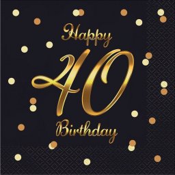 GoDan Serwetki B&C Happy 40 Birthday czarne 20szt