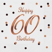 GoDan Serwetki B&C Happy 60 Birthday białe 33x33cm 20szt