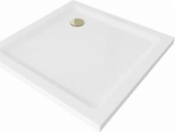 Brodzik Mexen Mexen Flat brodzik kwadratowy slim 70 x 70 cm, biały, syfon złoty - 40107070G