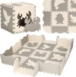 Springos Mata piankowa 120x120 cm zwierzaki puzzle dla dzieci szaro-beżowe pianka EVA UNIWERSALNY