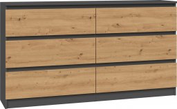 Topeshop Komoda Malwa 6 szuflad M6 140 - antracyt/dąb artisan