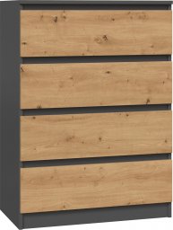 Topeshop KOMODA SZAFKA REGAŁ 4 SZUFLADY M4 ANTRACYT / DĄB ARTISAN
