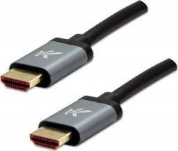 Video Kabel HDMI M - HDMI M, HDMI 2.1 - Ultra High Speed, 1m, pozłacane złącza, aluminiowa obudowa,, szary, Logo 8K@60Hz, 48Gb/s