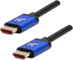 Video Kabel HDMI M - HDMI M, HDMI 2.1 - Ultra High Speed, 1m, pozłacane złącza, aluminiowa obudowa,, niebieski, Logo 8K@60Hz, 48Gb