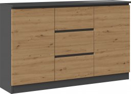 Topeshop KOMODA 2D3S 120CM 3 SZUFLADY 2 DRZWI ANTRACYT DĄB ARTISAN