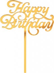 GoDan Dekoracja akrylowa na tort Happy Birthday złota