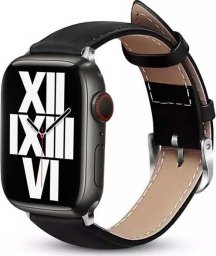 Crong Noble Band - Pasek z naturalnej skóry do Apple Watch 42/44/45/49 mm (Black Noir)