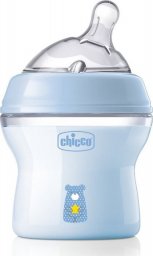 Chicco CHICCO_NaturalFeeling* Butelka plastikowa 150ml ze smoczkiem silikonowym przepływ wolny 0m+ Niebieska