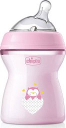 Chicco CHICCO_NaturalFeeling* Butelka plastikowa 250ml ze smoczkiem silikonowym przepływ średni 2m+ Różowa