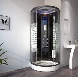 HDL Kabina prysznicowo-parowa 90x90 czarna, led, radio