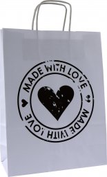 TorbyPRO torba papierowa biała A4 z nadrukiem MADE WITH LOVE koło