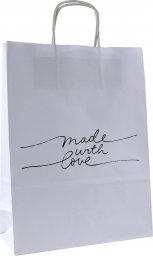 TorbyPRO torba papierowa biała A4 z nadrukiem MADE WITH LOVE napis