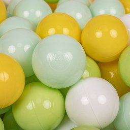 KiddyMoon KiddyMoon Plastikowe piłeczki 7cm biały-mięta-jasny zielony-żółty 50 Zabawka zestaw kulek