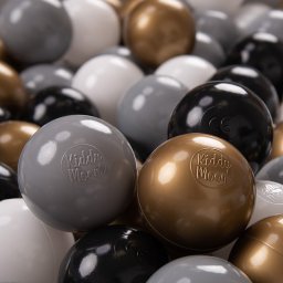 KiddyMoon KiddyMoon Plastikowe piłeczki 7cm biały-szary-czarny-złoty 50 Zabawka zestaw kulek