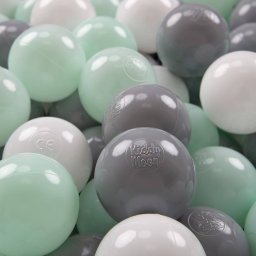 KiddyMoon Plastikowe piłeczki 7cm biały-szary-mięta 50