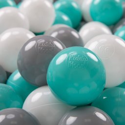 KiddyMoon KiddyMoon Plastikowe piłeczki 7cm biały-szary-jasny turkus 50 Zabawka zestaw kulek