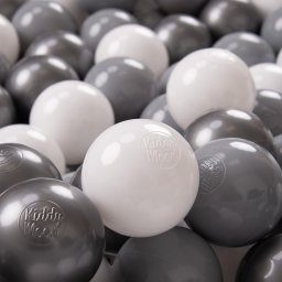 KiddyMoon KiddyMoon Plastikowe piłeczki 7cm biały-szary-srebrny 50 Zabawka zestaw kulek