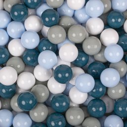 KiddyMoon KiddyMoon Plastikowe piłeczki 7cm ciemny turkus-zielonoszary-pastelowy niebieski-biały 50 Zabawka zestaw kulek