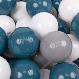 KiddyMoon KiddyMoon Plastikowe piłeczki 7cm ciemny turkus-szary-biały 50 Zabawka zestaw kulek