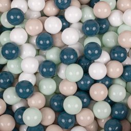 KiddyMoon KiddyMoon Plastikowe piłeczki 7cm ciemny turkus-pastelowy beż-biały-mięta 50 Zabawka zestaw kulek