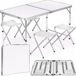 Heckermann Stół składany 120x60cm Biały + 4x Taboret