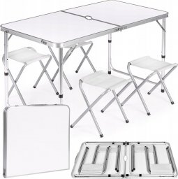 Heckermann Stół składany z otworem 120x60cm Biały + 4x Taboret