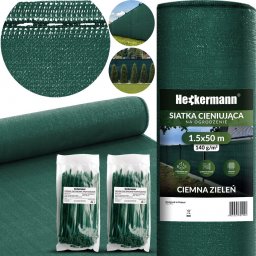 Heckermann Zestaw Siatka cieniująca 1,5x50m - Zielona + 2x Opaski zaciskowe 100szt - Zielone